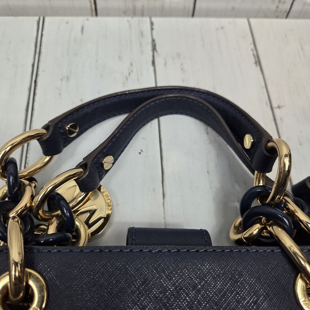 Michael Kors Saffiano Leather Cynthia Convertible Satchel Bag Small Navy Blue - Picture 13 of 16